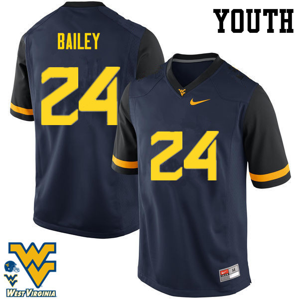 Youth #24 Hakeem Bailey West Virginia Mountaineers College Football Jerseys-Navy - Click Image to Close